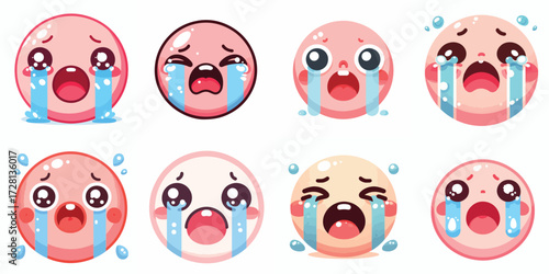 Cute and adorable pink emoji face. Vector, illustration, design, icon set.