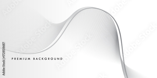 Abstract vector banner with grey wavy lines. Abstract white gradient background with shining lines waves.