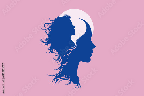 Girl and Woman Silhouette with Inner Profile – Abstract Mind, Brain and Performance Concept Illustration