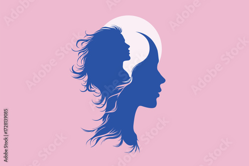 Girl and Woman Silhouette with Inner Profile – Abstract Mind, Brain and Performance Concept Illustration