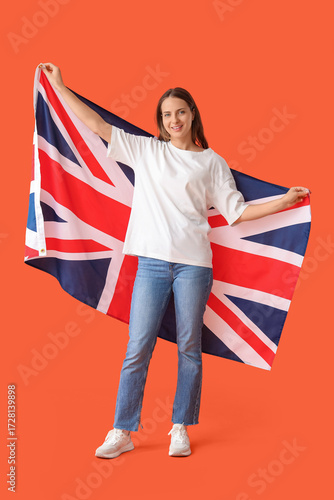 Young woman with UK flag on...