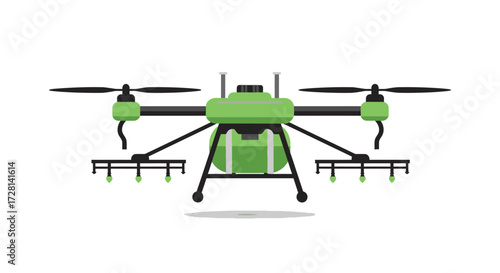 Green agricultural drone spraying system, modern technology in farming sector, crop protection