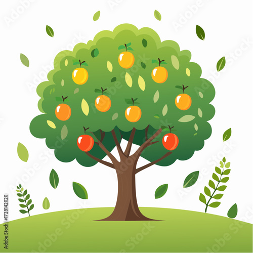 Fruitful Tree with Oranges and Apples.