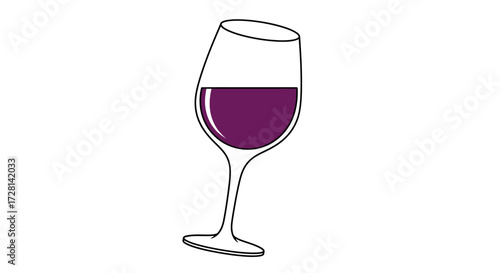 Stylized wine glass illustration with vibrant purple liquid and clean line art aesthetics,