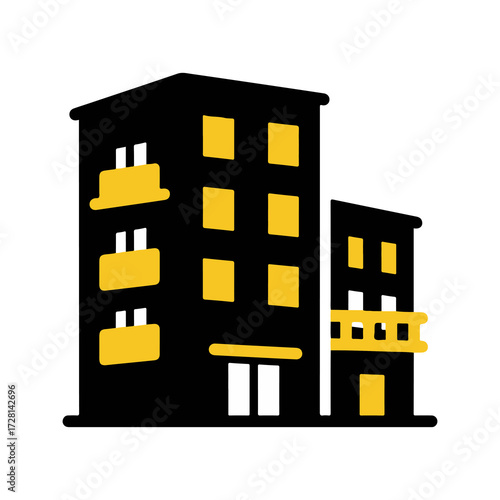 cartoon house with a building .Simple architectural icon isolated on a white background for design
