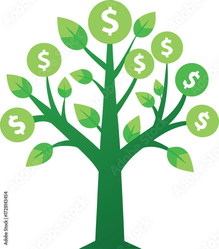 Money tree with dollar sign coins isolated on white background