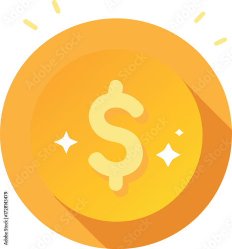 Shiny golden dollar coin isolated on white background