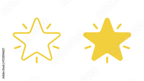 Glowing Yellow Star Rating Icon Symbol Outline and Solid Shape for Favorite, Quality Review, Reward, Success, and Best Performance Vector Illustration Graphic