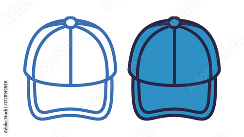 Baseball Cap Icon Outline and Solid Blue Graphic Symbol for Sport, Fashion, Casual Wear, Summer, Team, and Head Protection Vector Illustration