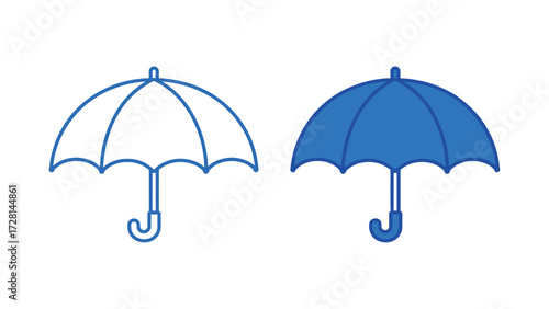 Open Umbrella Icon Outline and Solid Blue Graphic Symbol for Rain, Protection, Weather, Travel, and Safety Coverage Vector Illustration