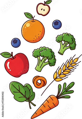 Vibrant Illustration of Fresh Fruits and Vegetables Highlighting Healthy Eating Choices