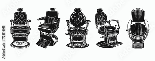 Set of vintage monochrome barber chair. Vector logo design concept. Black and white color