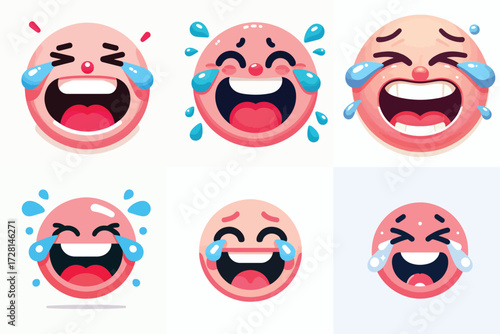 Cute and adorable pink emoji face. Vector, illustration, design, icon set.