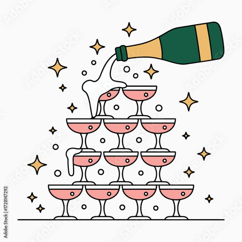 Champagne Tower Celebration Illustration