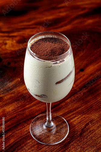 Tiramisu in a glass cup