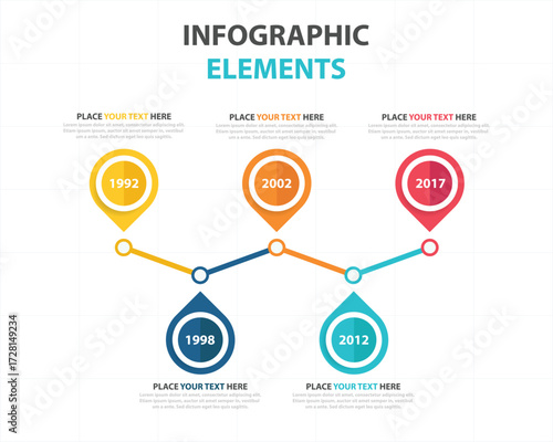 Infographic elements showing timeline with milestones and data points for business presentation