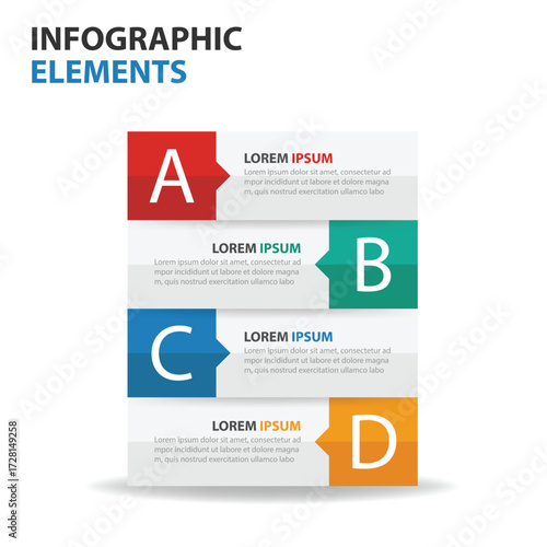 Infographic elements with four colored blocks labeled a b c and d for data presentation
