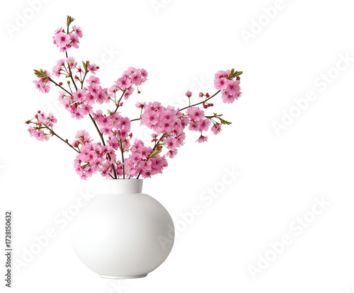 Pink blossoms in a round white vase