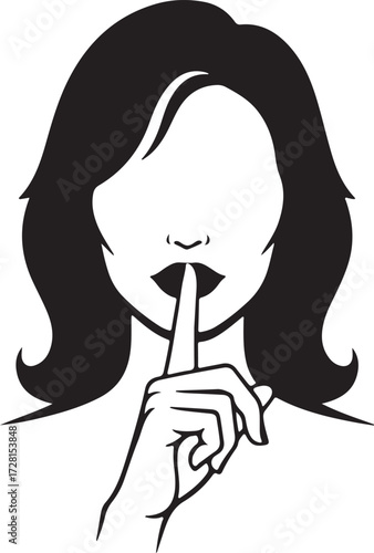 Woman with Finger on Lips Silhouette Be Quiet Silence and Secret Vector Graphic