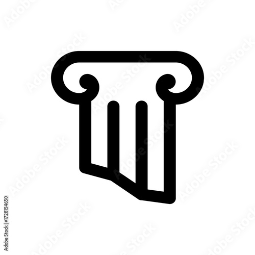 A simple black outline illustration of a classical column capital with decorative scroll elements design