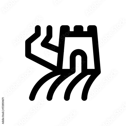 A simple black and white line drawing of the great wall of china with a minimalist design style art