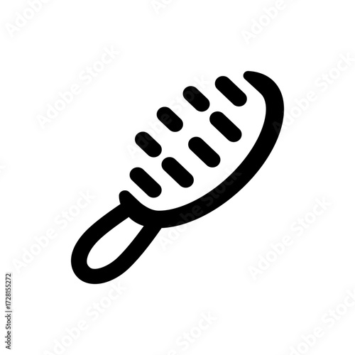 A simple black and white line drawing icon of a hairbrush with an oval handle and rounded bristles design