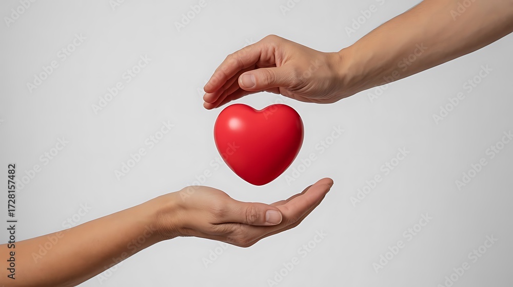 Fototapeta premium Hands holding red heart giving receiving