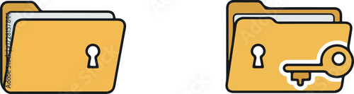 Folder icons representing security and access with key and lock symbols.