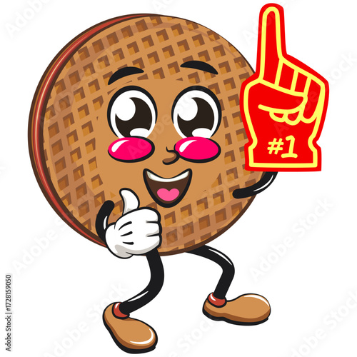 funny stroopwafel mascot character cute round waffle vector illustration raise finger foam, work of hand drawn