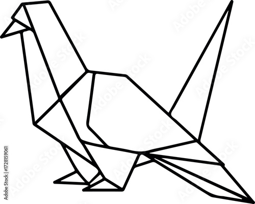 Geometric origami bird illustration with sharp edges and detailed design.