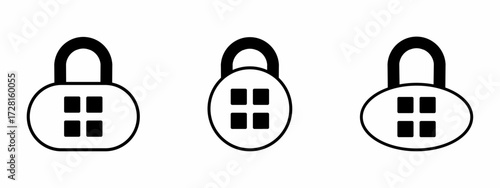 Vector illustration. collection of padlock. Padlock vector icon set. Padlock vector sign. Flat vector illustration of a black padlock. Padlock icon. Vector icon.