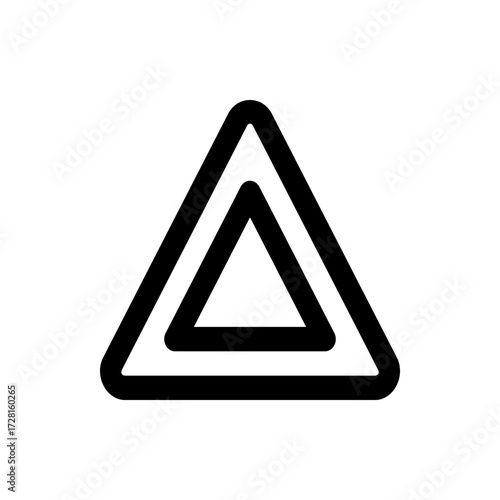 Black outline of two nested triangles with rounded corners on a white background creating a simple design