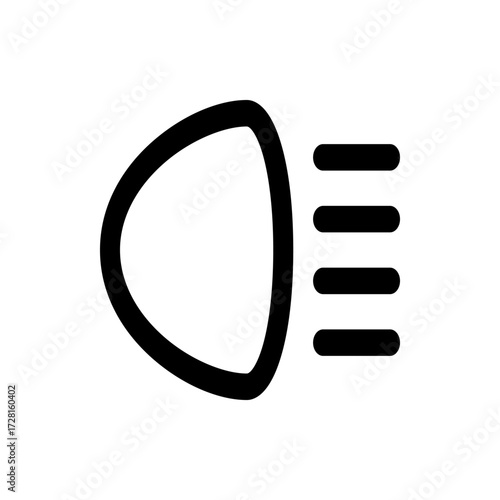 Illustration of a car headlight symbol with three horizontal lines indicating light emission on a white background