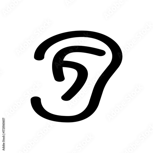 Illustration of a human ear with detailed inner structures depicted in a minimalist black outline design