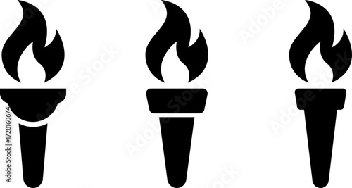 Black torch flame icons