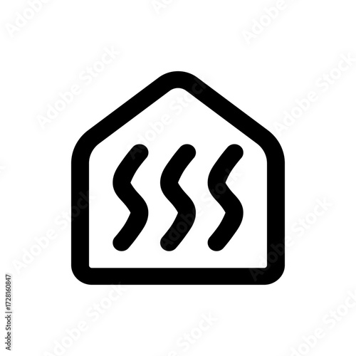 Illustration of a house outline with three wavy lines inside representing heat or warming system symbol
