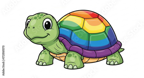 A cheerful turtle showcases its vibrant rainbow shell, radiating positivity and charm, this delightful image captures the essence