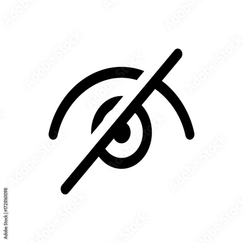 Eye icon with a diagonal line through it representing hidden visibility or a disabled viewing option feature