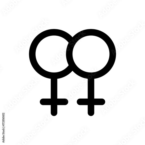 Two overlapping female symbols in black outline representing lesbian or same sex relationships and identity