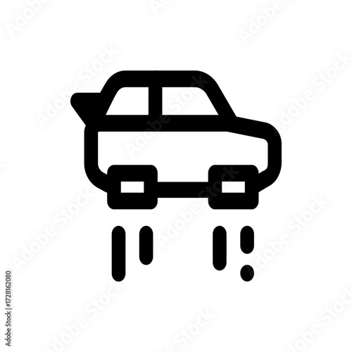Illustration of a futuristic flying car with visible exhaust or propulsion system in a simple black outline