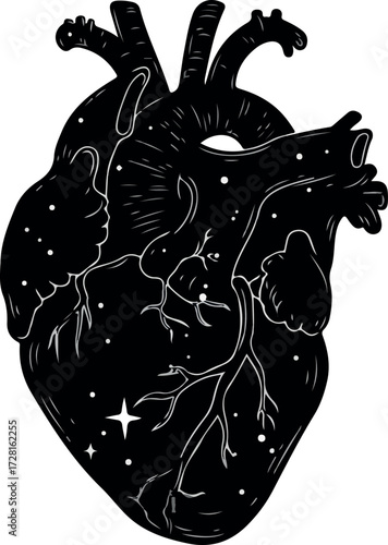 Celestial Heart Silhouette A Cosmic Representation of Love and Existence.