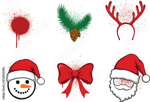 Christmas themed illustrations featuring festive decorations and holiday elements.