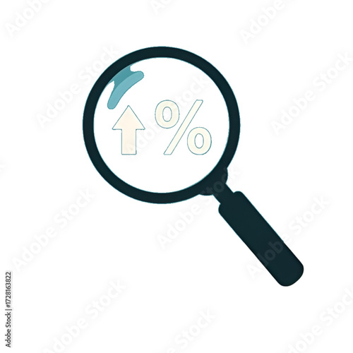 Magnifying Glass with Percentage and Up Arrow Icon – Data Analysis and Growth