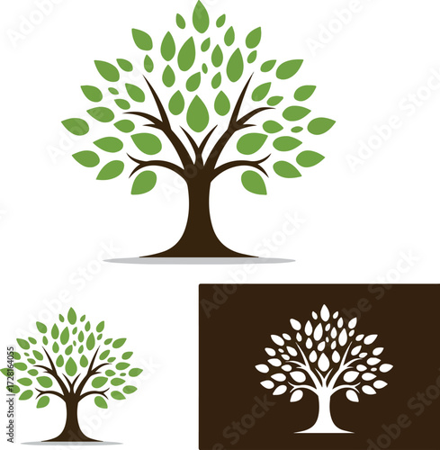 Green tree illustration with leaves and branches nature concept graphic design.