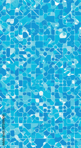 Clear blue water surface with mosaic tiles creating a refreshing aquatic environment.