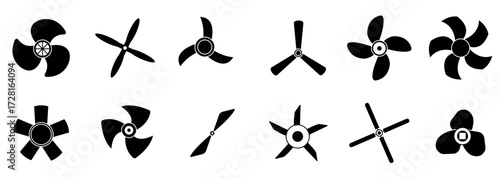  A set of different propellers aircraft propellers air coolers ship propellers