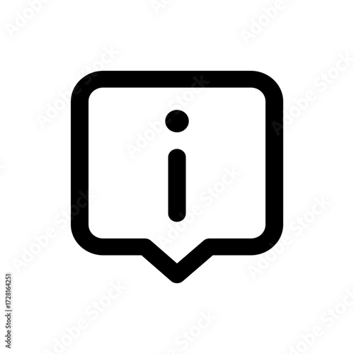 Information icon in black outline with rounded square and downward arrow shape on a white background