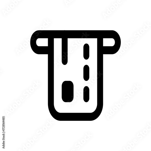 Depiction of a card slot with rounded edges and three vertical and one square shaped openings in black