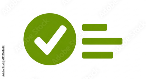 Green check mark icon with list lines symbol of task completed, success, approval, correct choice, or positive feedback