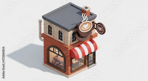 Isometric coffee shop illustration a charming 3d rendering of a cozy cafe, perfect for adding a touch of warmth to your designs